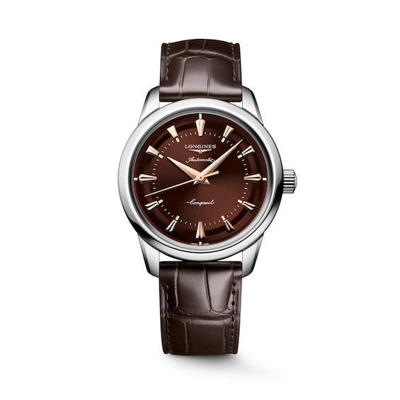 Men's Longines Conquest Heritage Brown Leather Strap Watch