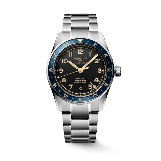 Men's Longines Spirit Zulu Time Blue Ceramic & Stainless Steel Watch