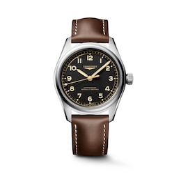 Longines Spirit Pilot Men's 39mm Black Dial Brown Leather Strap Watch