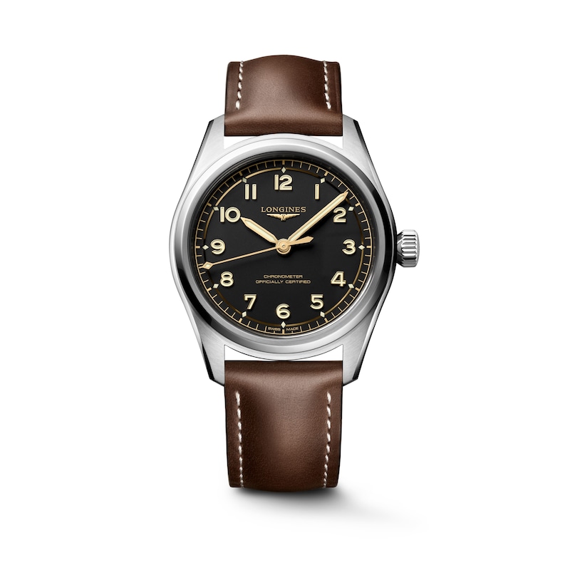 Main Image 1 of Longines Spirit Pilot Men's 39mm Black Dial Brown Leather Strap Watch