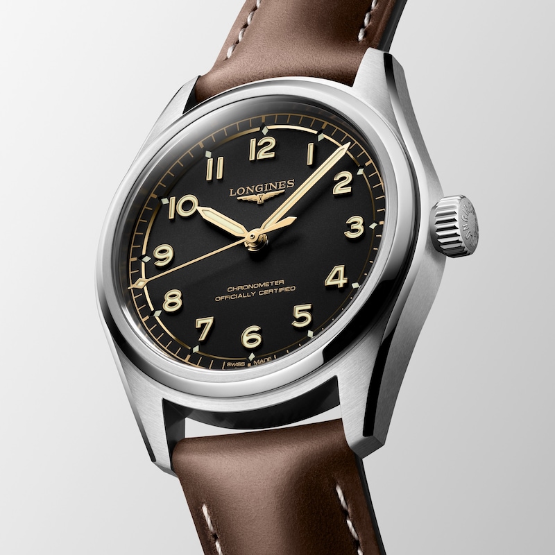 Main Image 3 of Longines Spirit Pilot Men's 39mm Black Dial Brown Leather Strap Watch