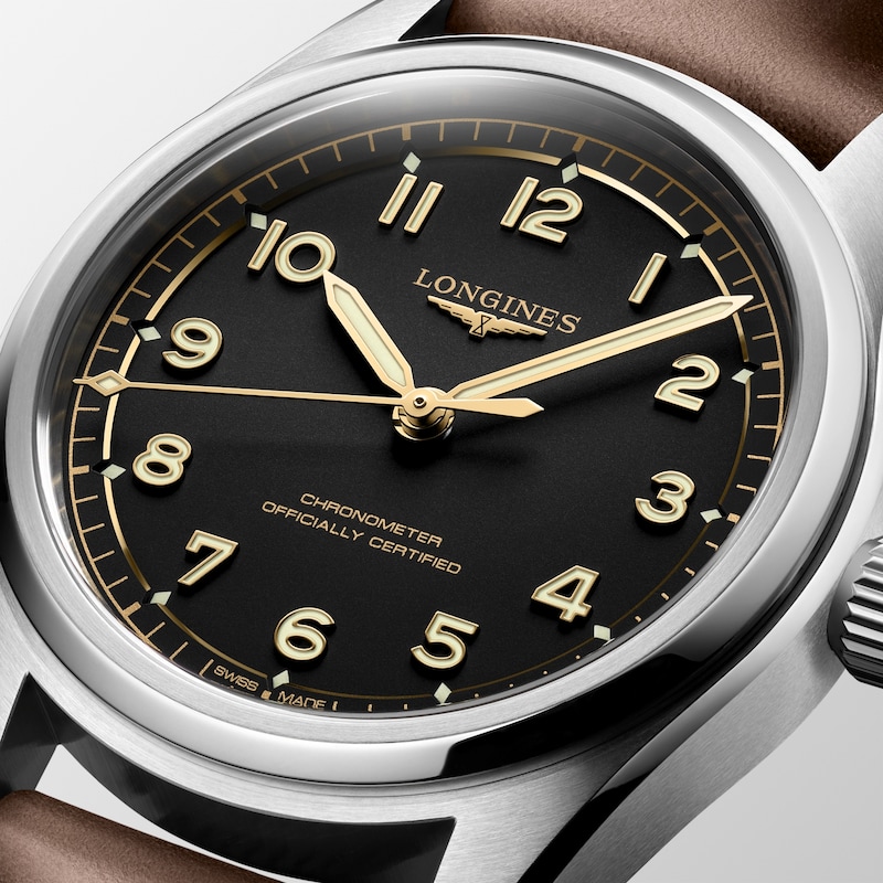 Main Image 4 of Longines Spirit Pilot Men's 39mm Black Dial Brown Leather Strap Watch