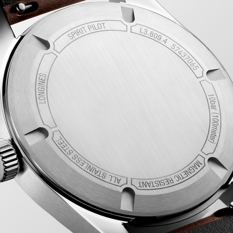 Main Image 5 of Longines Spirit Pilot Men's 39mm Black Dial Brown Leather Strap Watch