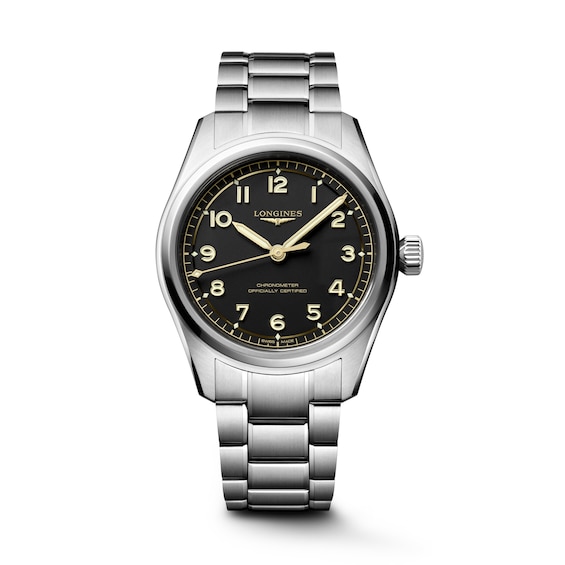 Men's Longines Spirit Pilot 39Mm Black Dial Stainless Steel Bracelet Watch