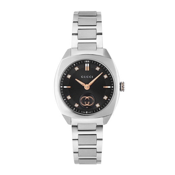 Gucci Interlocking 29mm Diamond Black Dial & Stainless Steel Watch