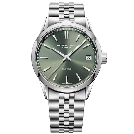 Men's Raymond Weil Freelancer 40Mm Date Green Dial & Stainless Steel Watch