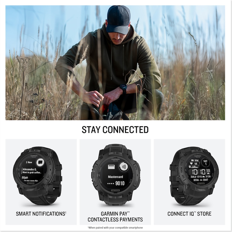 Main Image 4 of Garmin Instinct 3 - 45mm Solar Tactical Black Silicone Strap Watch