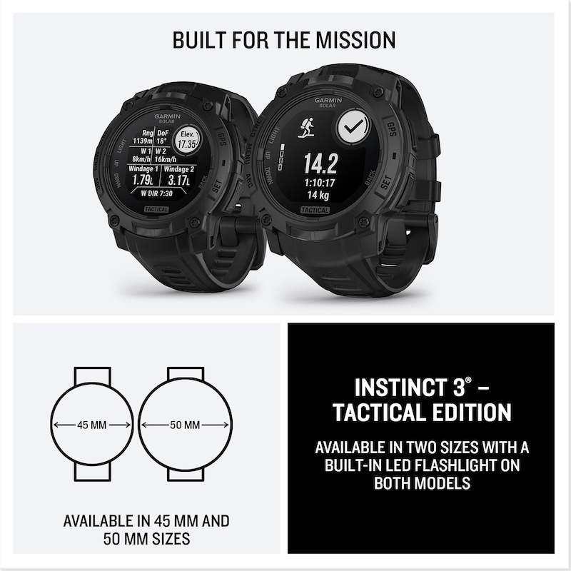 Main Image 7 of Garmin Instinct 3 - 45mm Solar Tactical Black Silicone Strap Watch