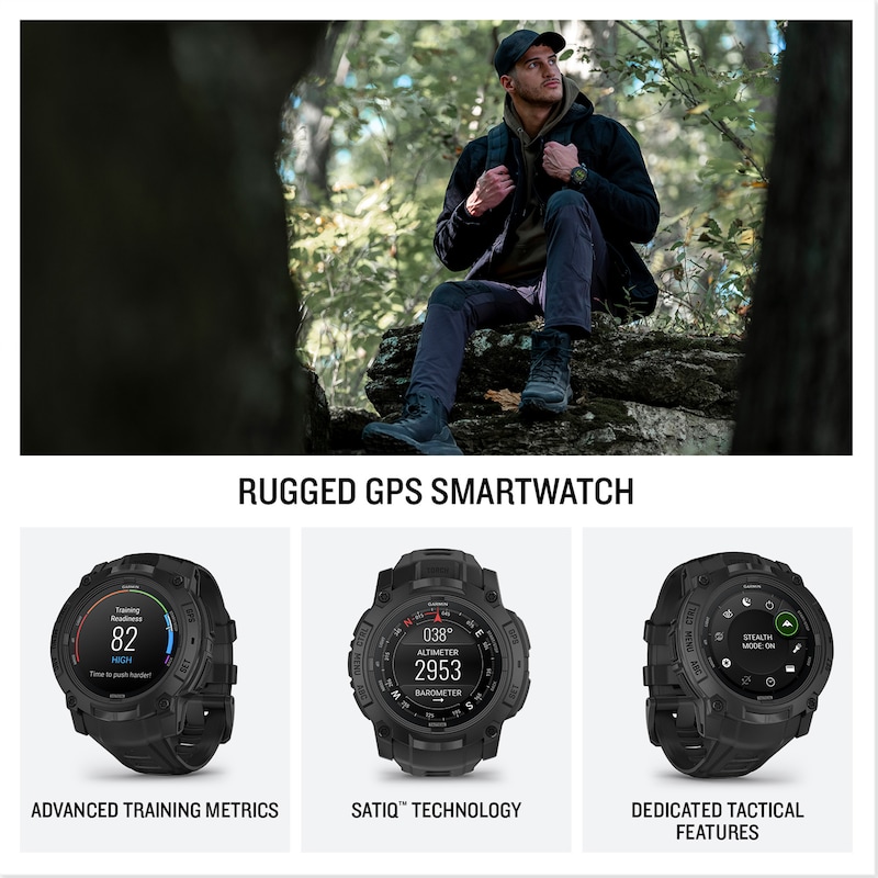 Main Image 2 of Garmin Instinct 3 - 50mm AMOLED Tactical Black Silicone Strap Watch