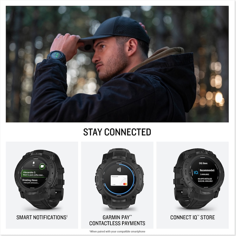 Main Image 4 of Garmin Instinct 3 - 50mm AMOLED Tactical Black Silicone Strap Watch