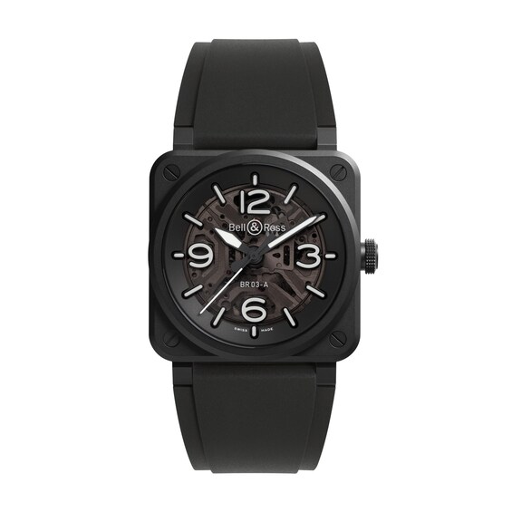 Bell and Ross BR-03 Skeleton Black Ceramic and Rubber Strap Watch
