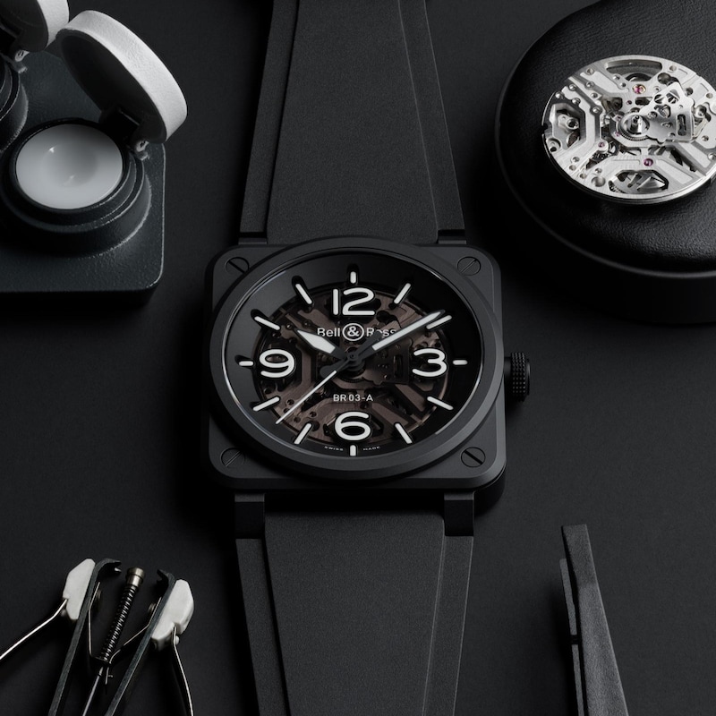Main Image 3 of Bell & Ross BR-03 Skeleton Black Ceramic & Rubber Strap Watch