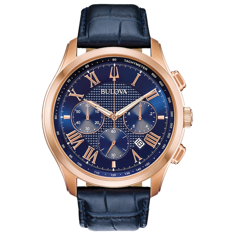 Bulova Men’s Wilton Rose Gold Plated Chronograph Strap Watch