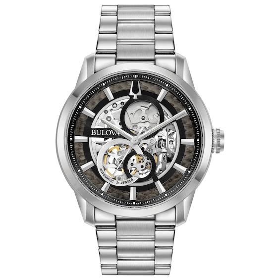 Bulova Sutton Skeleton Mens Stainless Steel Bracelet Watch