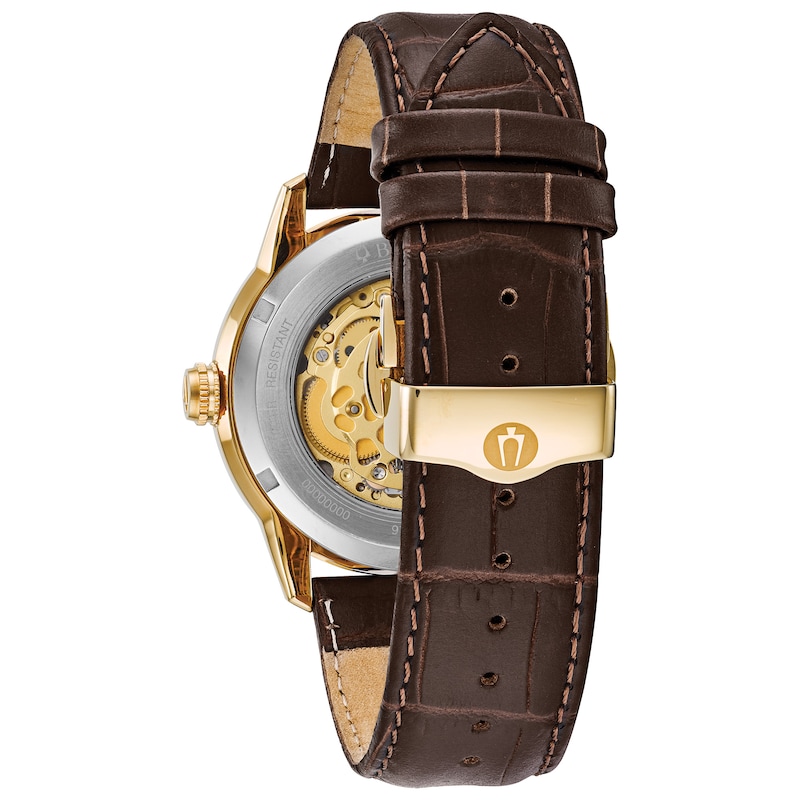 Main Image 3 of Bulova Sutton Men's Yellow Gold Sutton Skeleton Strap Watch