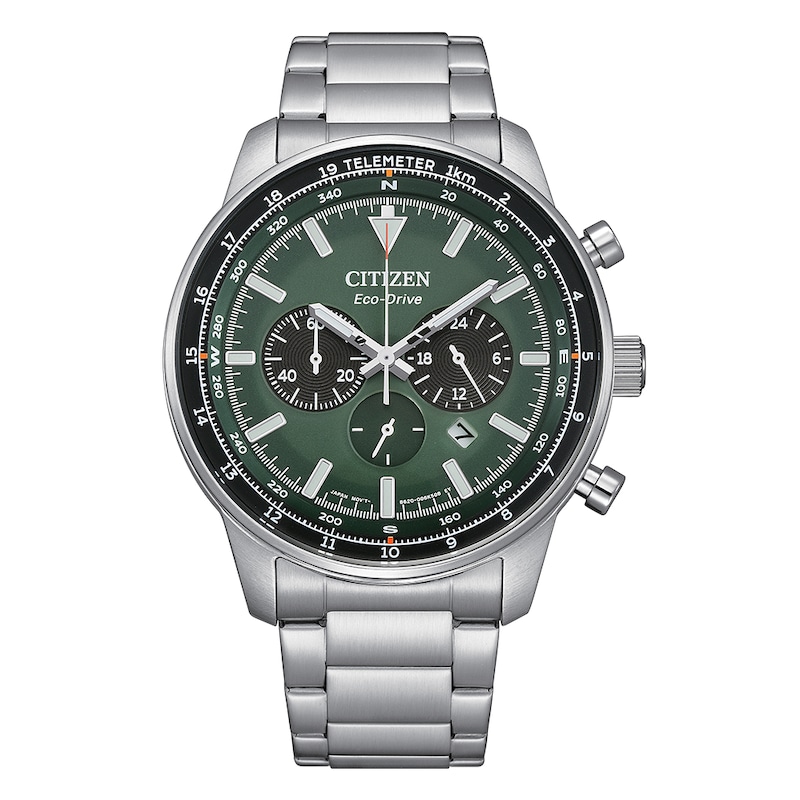 Main Image 1 of Citizen Eco-Drive Chronograph Green Dial & Stainless Steel Watch