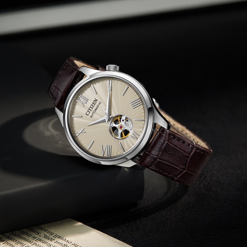 Main Image 4 of Citizen Automatic Mechanical Open Heart Brown Leather Strap Watch