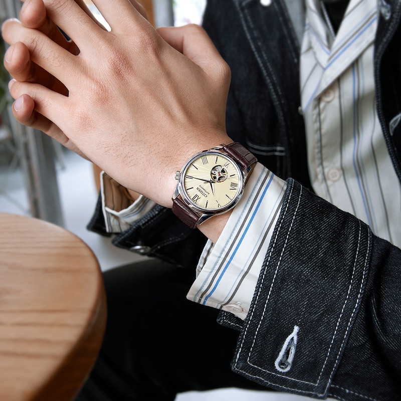 Main Image 5 of Citizen Automatic Mechanical Open Heart Brown Leather Strap Watch