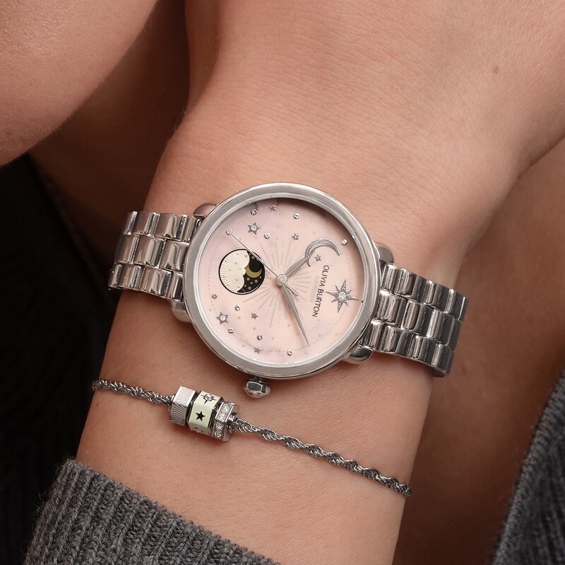 Main Image 3 of Olivia Burton Moonphase 34mm Stainless Steel Bracelet Watch