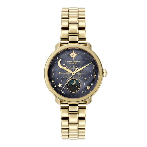 Women's Olivia Burton Moonphase 34Mm Light Gold Ip Bracelet Watch