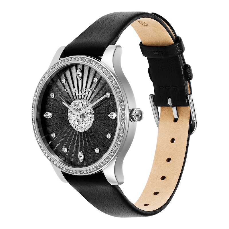Main Image 2 of Olivia Burton Beaulieu 34mm Crystal & Black Leather Strap Watch