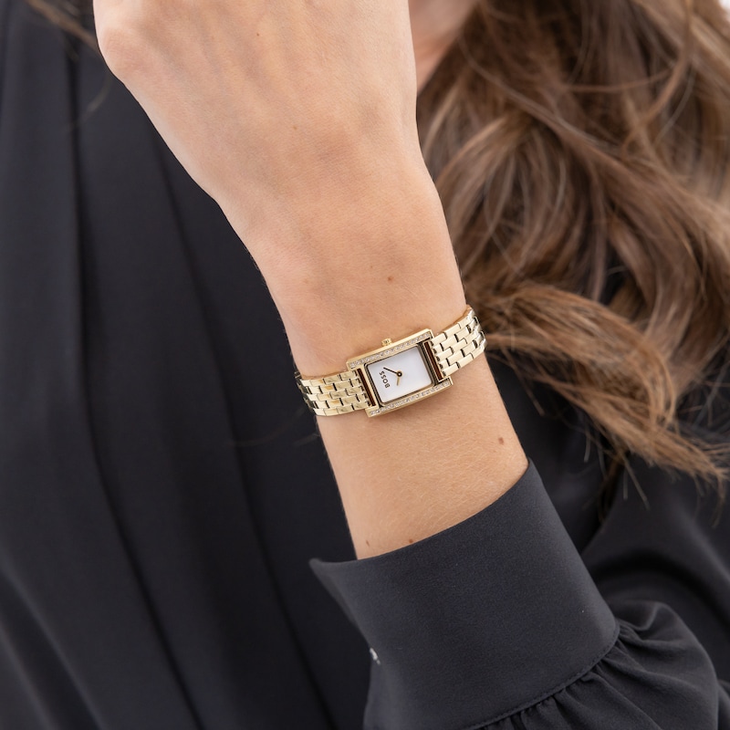 Main Image 4 of BOSS Lucy Women's Precious Crystal & Light Gold IP Bracelet Watch