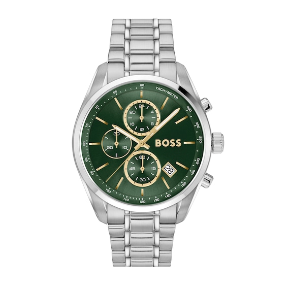 BOSS Grand Prix Mens Chronograph Green Dial and Stainless St