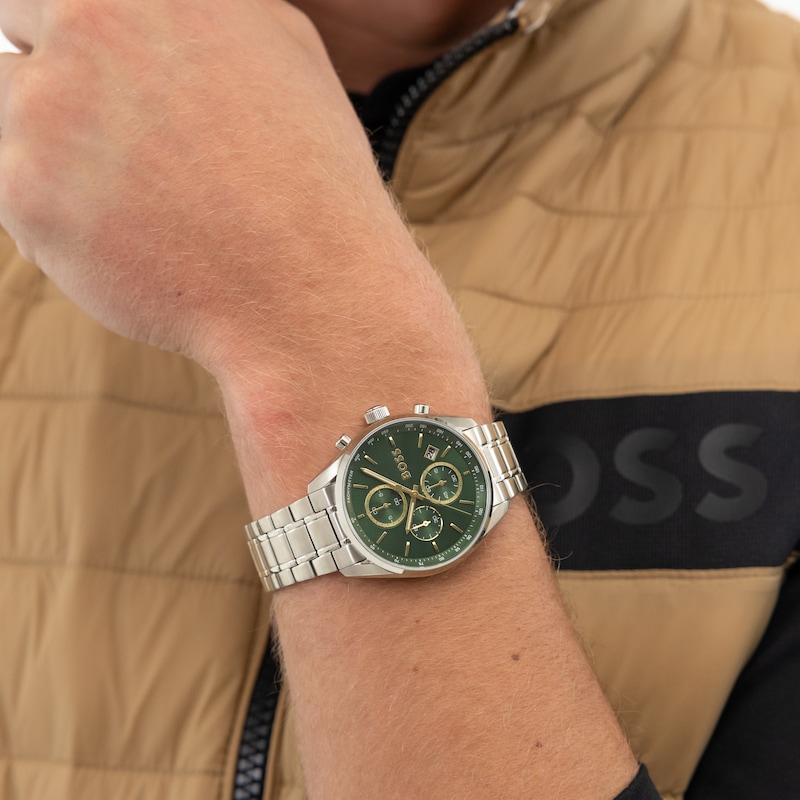 Main Image 5 of BOSS Grand Prix Men's Chronograph Green Dial & Stainless Steel Watch