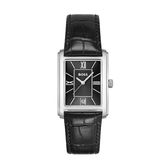 Men's Boss Principle 39Mm Black Leather Strap Watch
