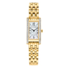 Citizen Eco-Drive Mother Of Pearl Crystal Dial & Gold Tone Bracelet Watch