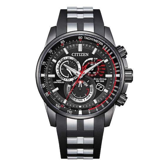 Men's Citizen Eco-Drive Perpetual Chrono A.t Black Stainless Steel Bracelet Watch