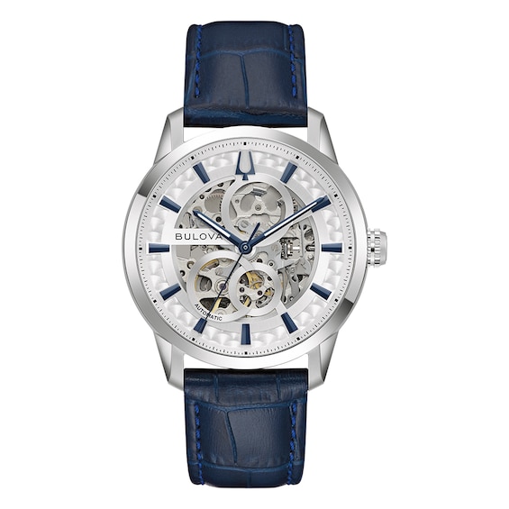 Bulova Sutton Automatic 40mm Skeleton Dial and Blue Leather