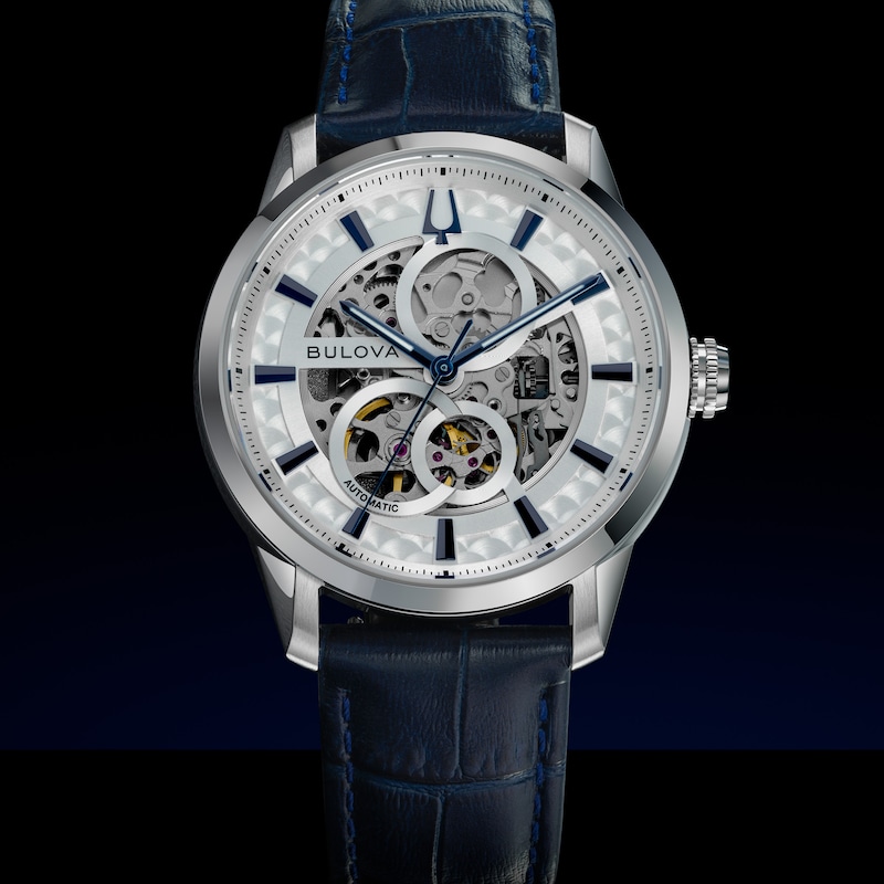 Main Image 5 of Bulova Sutton Automatic 40mm Skeleton Dial & Blue Leather Watch