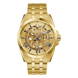 Bulova Classic Sutton 43mm Skeleton Gold Tone Bracelet Watch