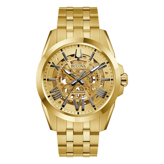Bulova Classic Sutton 43mm Skeleton Gold Tone Bracelet Watch