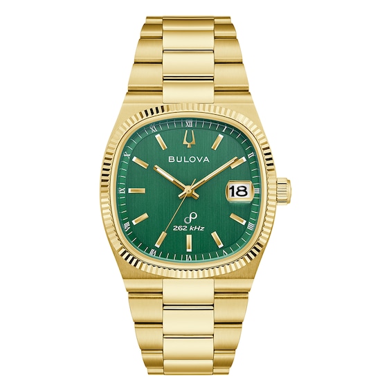Men's Bulova Super Seville 38Mm Green Dial & Gold Tone Bracelet Watch