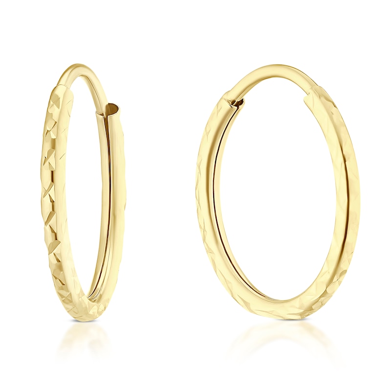Main Image 1 of 9ct Yellow Gold 10mm Diamond Cut Hoop Earrings