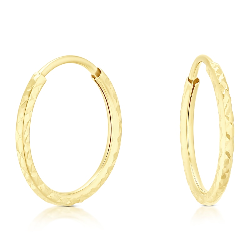 Main Image 1 of 9ct Yellow Gold 10mm Sparkle Diamond Cut Hoop Earrings
