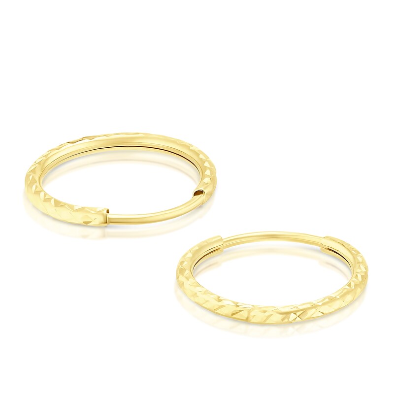 Main Image 2 of 9ct Yellow Gold 10mm Sparkle Diamond Cut Hoop Earrings