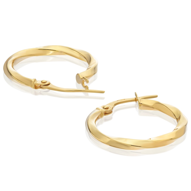 Main Image 2 of 9ct Yellow Gold 15mm Mirror Twisted Diamond Cut Hoop Earrings