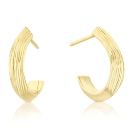 9ct Yellow Gold Textured Half Hoop Earrings