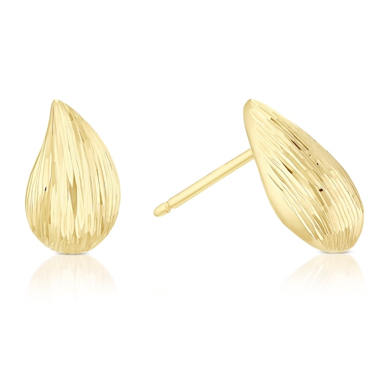 9ct Yellow Gold Textured Teardrop Stud Earrings