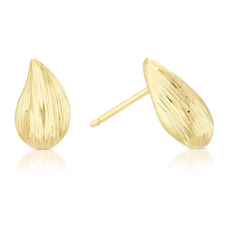 Main Image 1 of 9ct Yellow Gold Textured Teardrop Stud Earrings