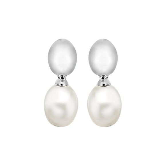 Sterling Silver Polished Dome Cultured Freshwater Pearl Drop
