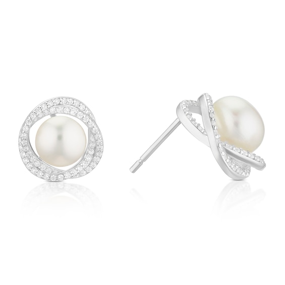 Sterling Silver Cubic Zirconia and Cultured Freshwater Pearl