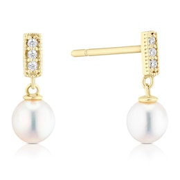 9ct Yellow Gold Cubic Zirconia & Cultured Freshwater Pearl Drop Earrings