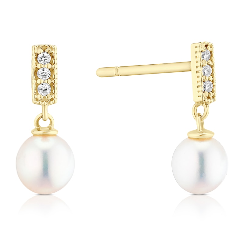 Main Image 1 of 9ct Yellow Gold Cubic Zirconia & Cultured Freshwater Pearl Drop Earrings