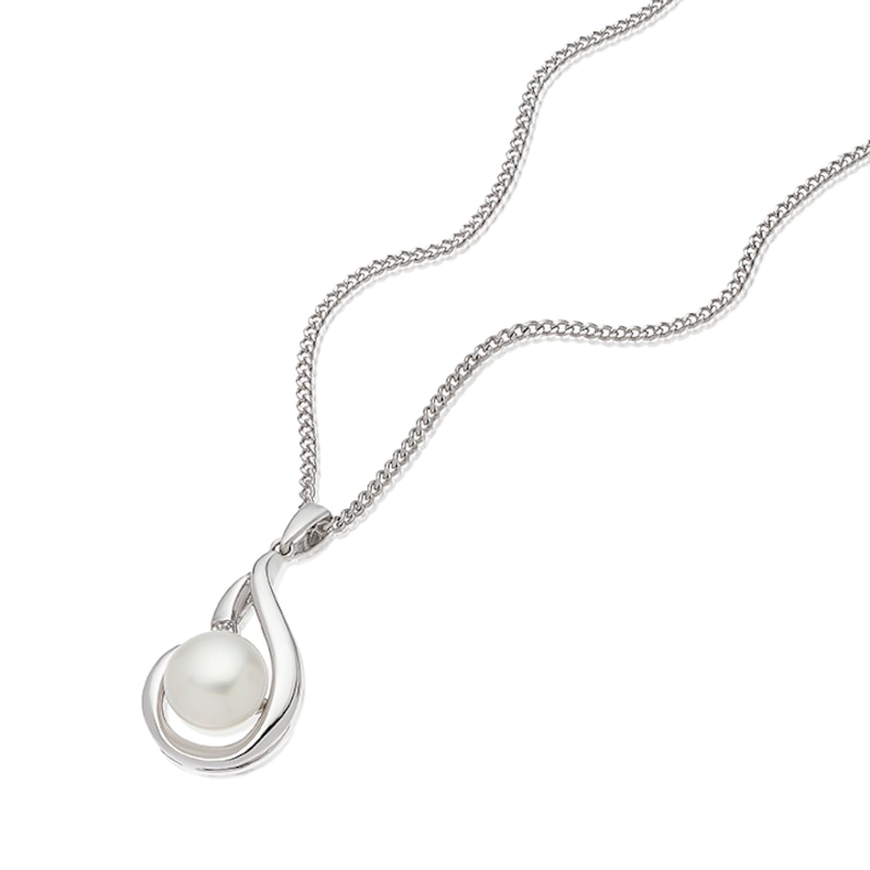 Main Image 2 of Sterling Silver 16+2" Cubic Zirconia & Cultured Freshwater Pearl Swirl Teardrop Necklace