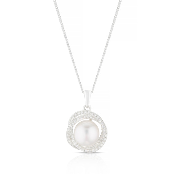 Sterling Silver 18 Cubic Zirconia and Cultured Freshwater Pe