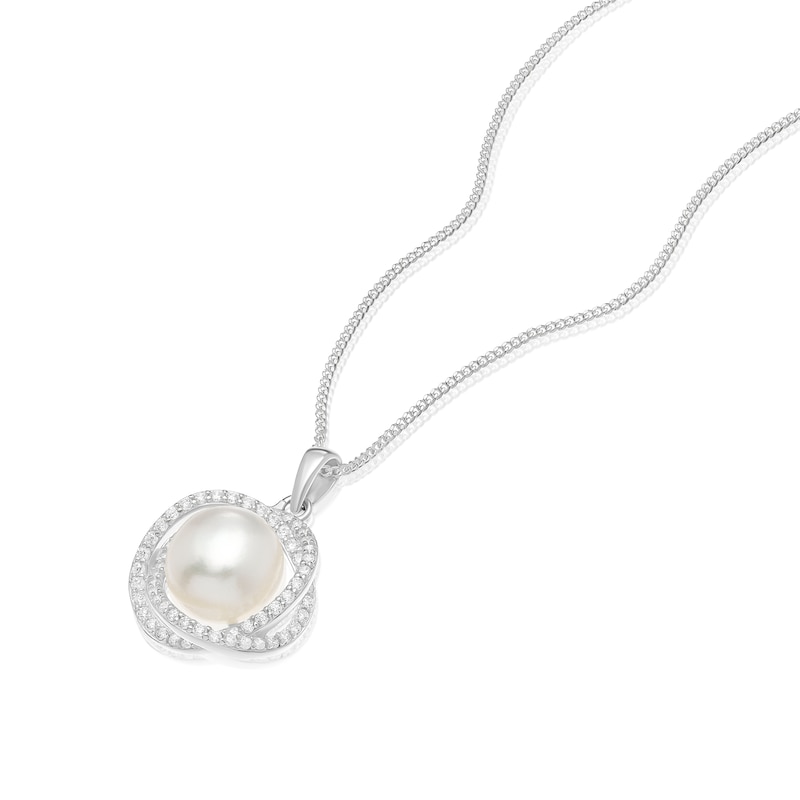 Main Image 2 of Sterling Silver 18" Cubic Zirconia & Cultured Freshwater Pearl Large Knot Pendant